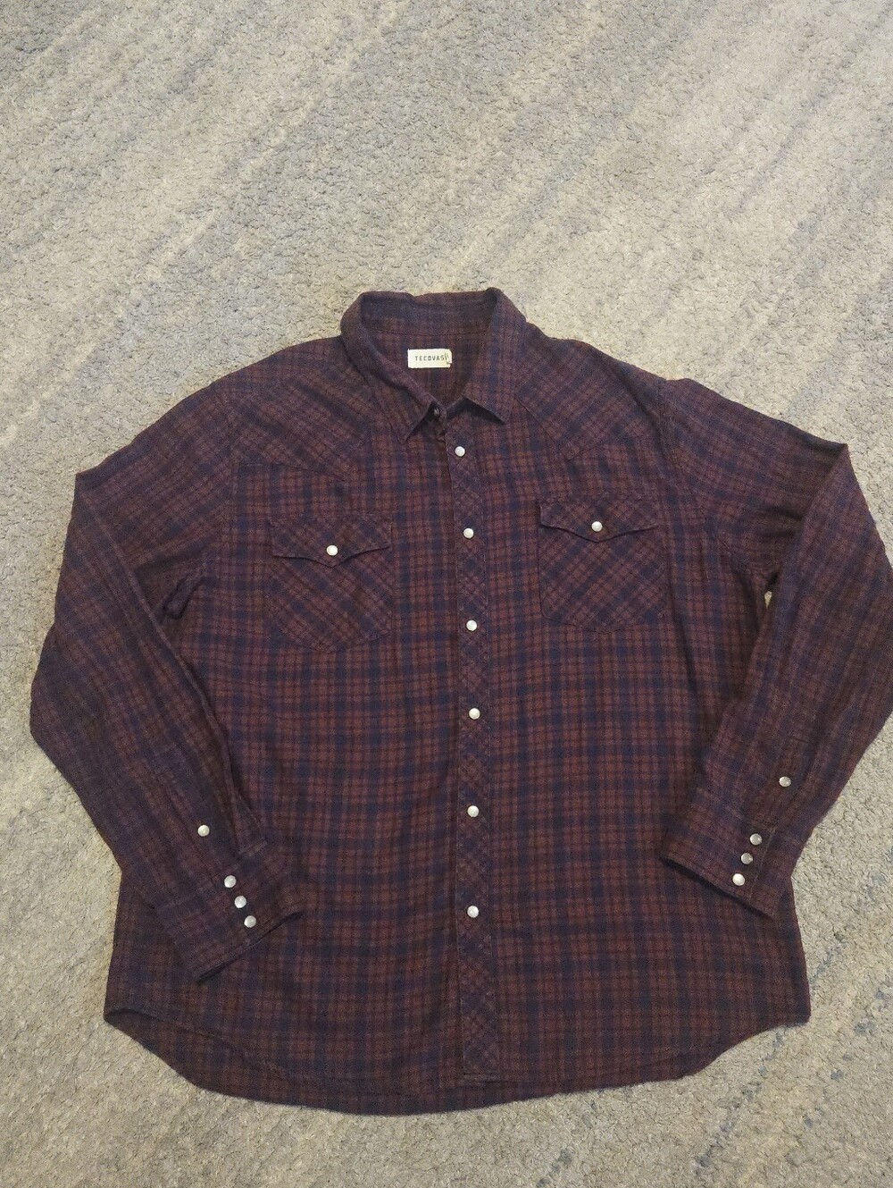 Tecovas Men's XL Pearl Snap Western Shirt Plaid Flannel Maroon Burgundy 100% Cot